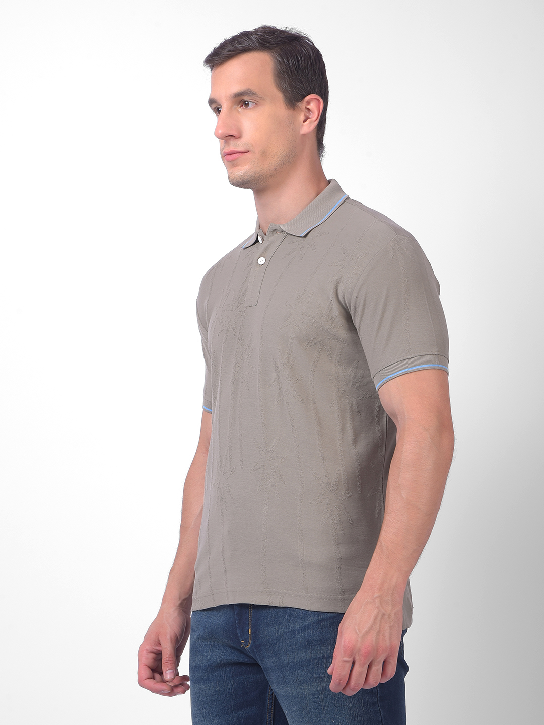 Numero Uno Men Grey Textured Polo Neck T-Shirt